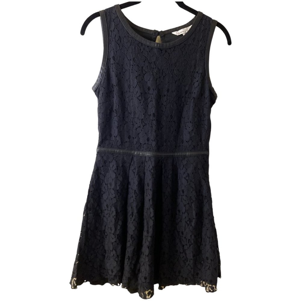 Speechless Dress Womens Sleeveless Floral Lace A-line Dress Black Leather Trim
